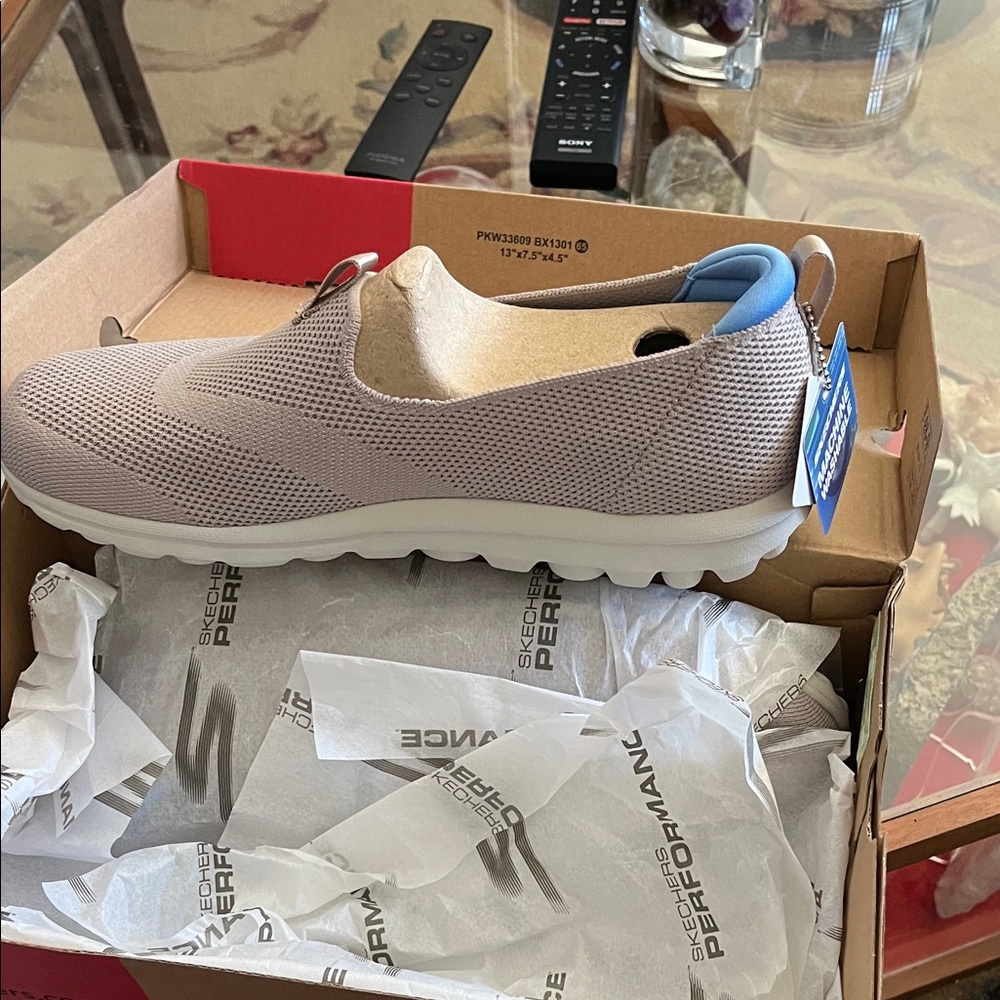 Skechers Taupe and Blue Slip-On Shoes